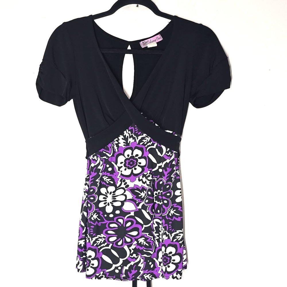 Vtg‎ Y2K Floral Babydoll Top Deep V Neck Tie Back Retro Indie Size Small